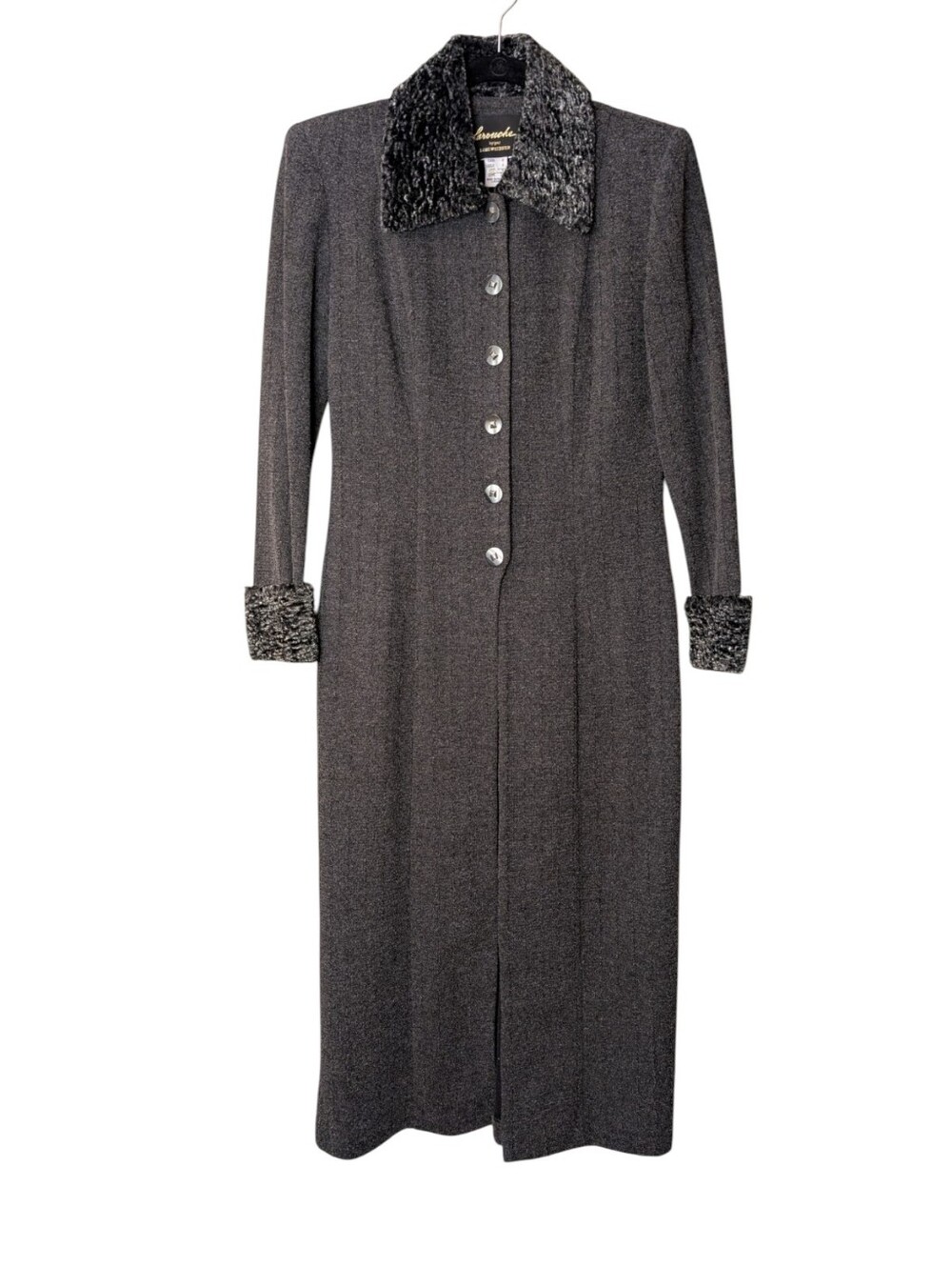 Vintage Farouche by Lori Weidner Princess Coat blazer Faux Astrakhan Trim Gray 4